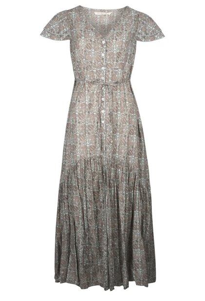 Isla Ibiza Long Button Dress Indian Flower Mint 