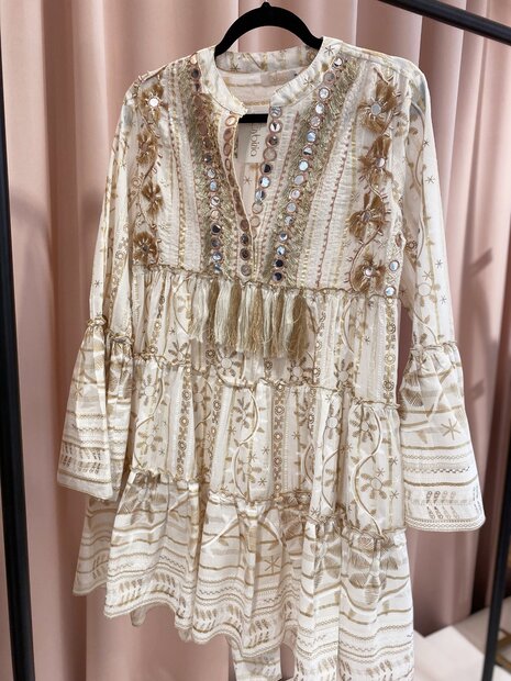 gybizia femia tunic dress cream gold 