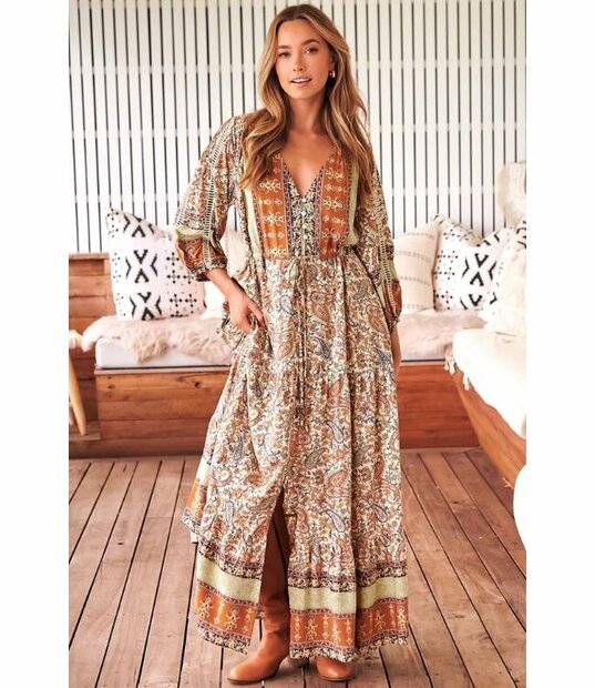 Jaase oakie print ebony maxi dress 