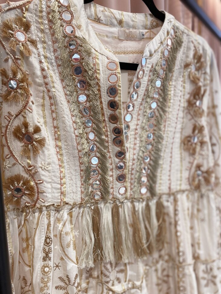 gybizia femia tunic dress cream gold 