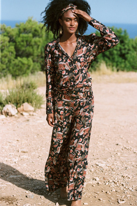 Isla ibiza bonita Shirt Blouse Paisley Fiesta &ndash; Black