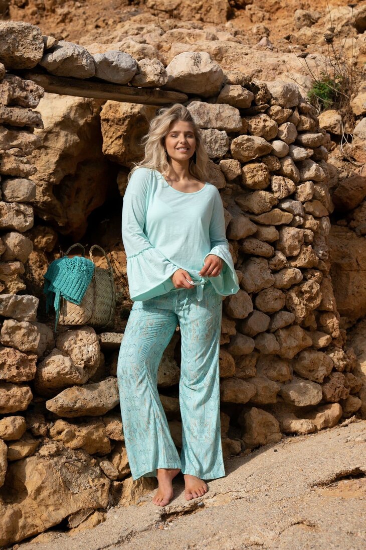 isla ibiza bonita Wide Trousers Power of Feathers &ndash; Turquoise