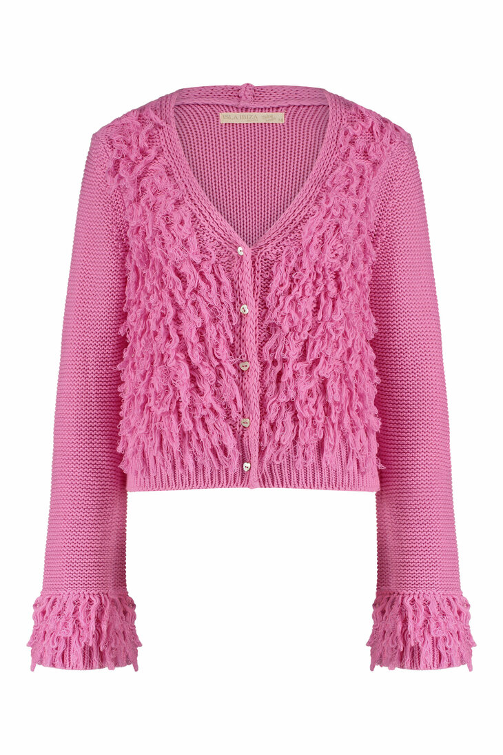 Isla Ibiza bonita Knitted Fringed Cardigan Besso Summer &ndash; Pink